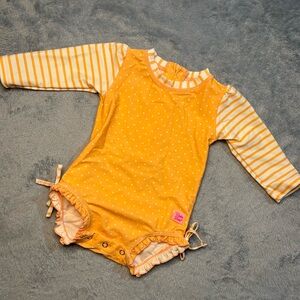 Ruffle Butts Orange and White Polka Dot, Strips Baby Swimsuit Size 6-12 months